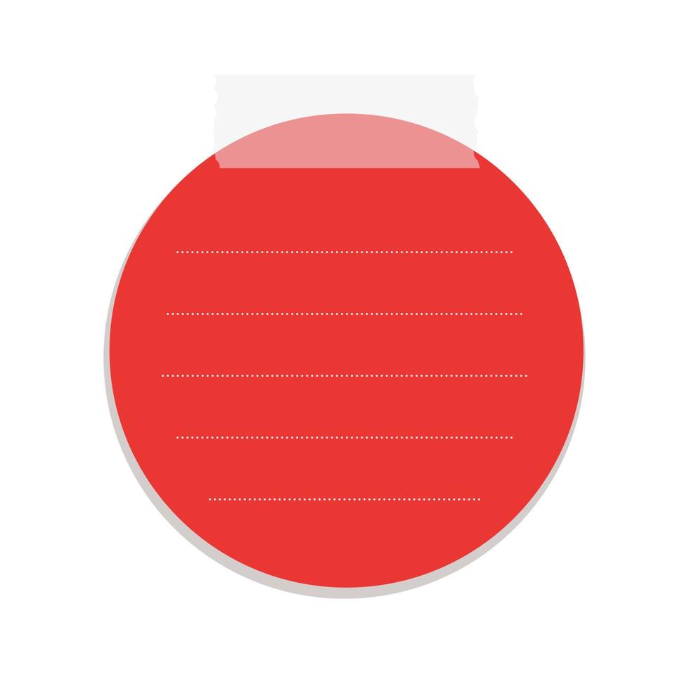 Round red sticky post note template. Taped office memo paper vector illustration.