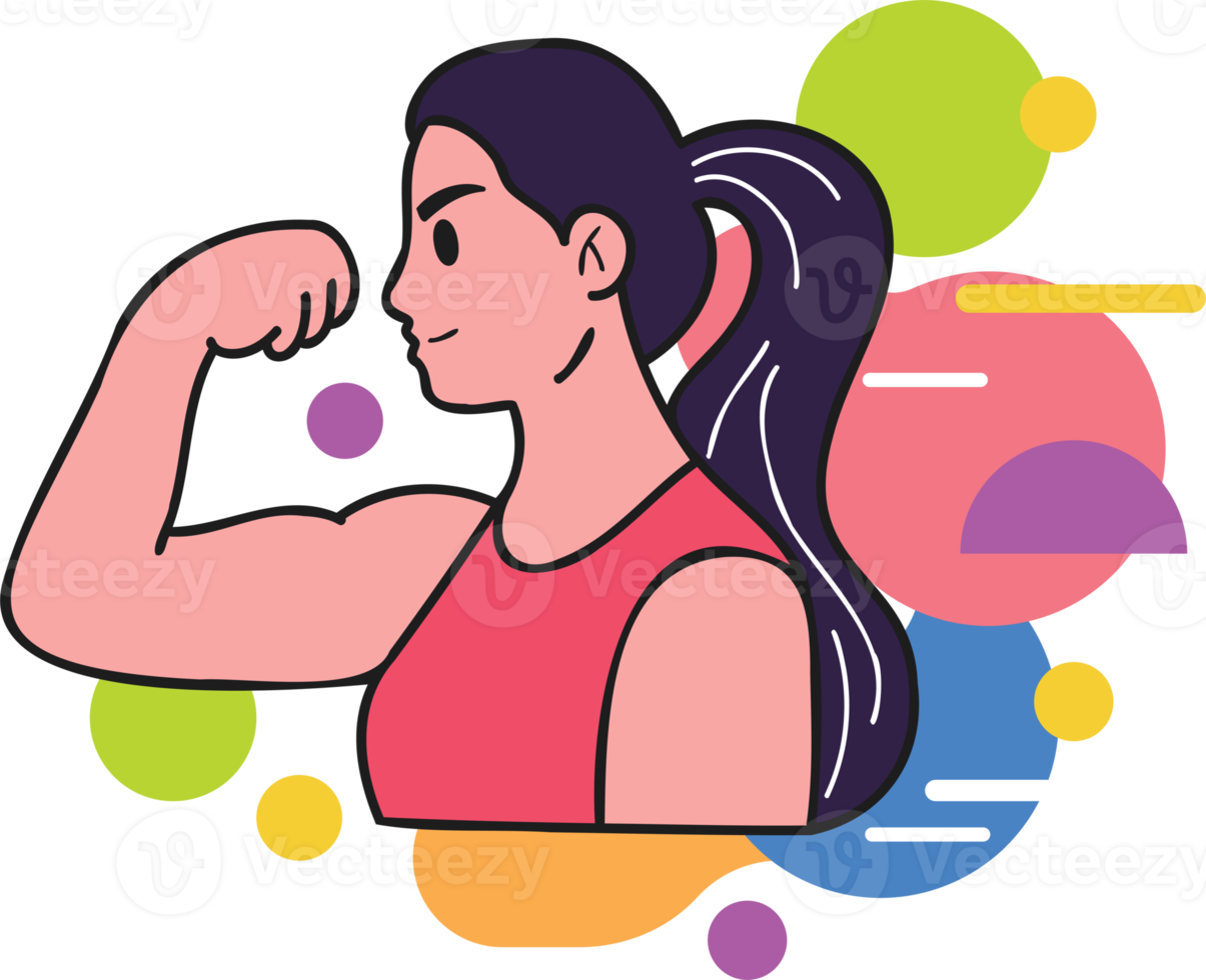 Fitness girl exercising at the gym illustration in doodle style png