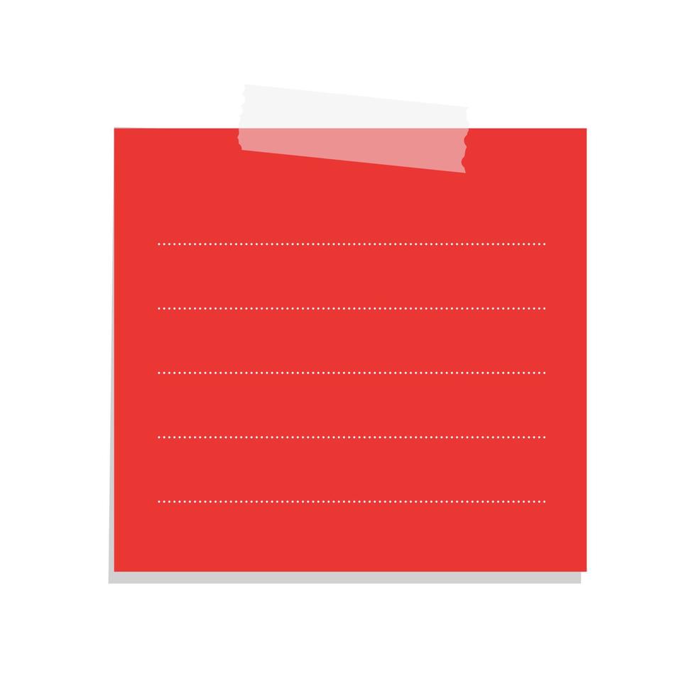 Square red sticky post note template. Taped office memo paper vector illustration.