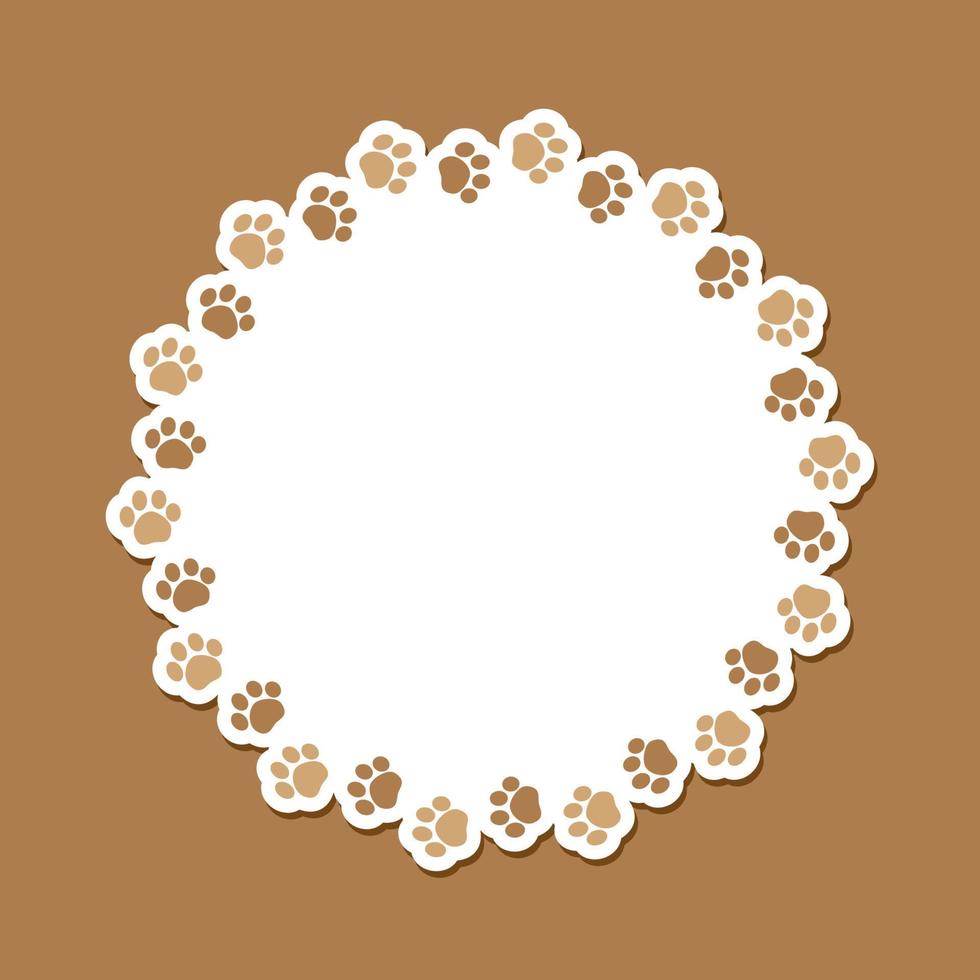Round frame made of animal paw prints with empty space for your text and images. Cute dog paw print border. Vector illustration