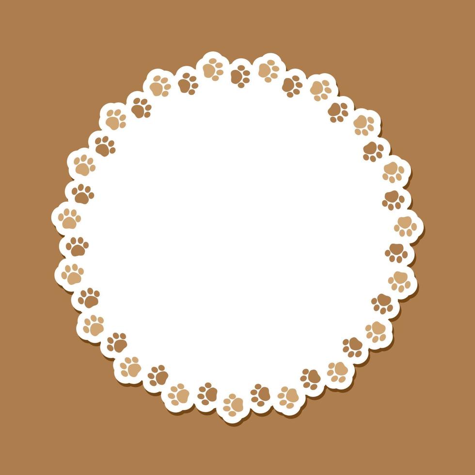 Round frame made of animal paw prints with empty space for your text and images. Cute dog paw print border. Vector illustration