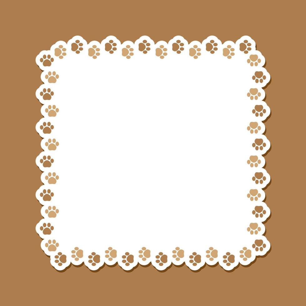 Square frame made of animal paw prints with empty space for your text and images. Cute dog paw print border. Vector illustration
