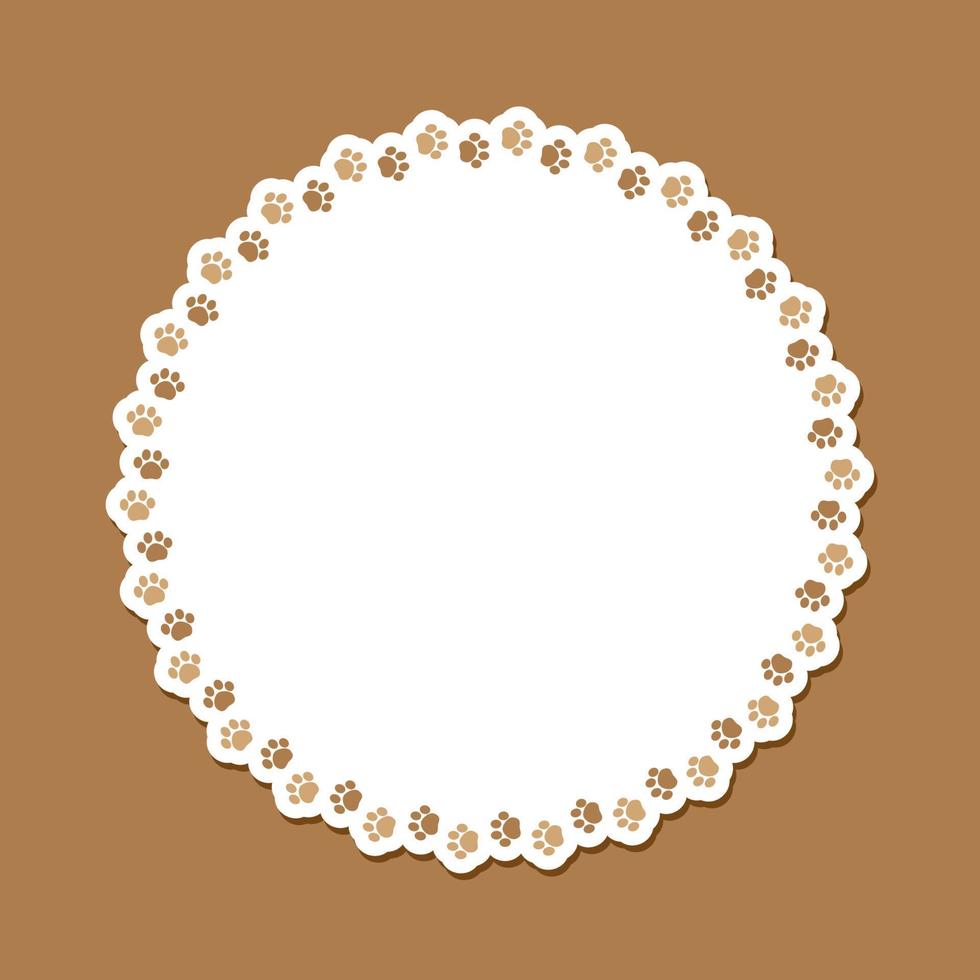 Round frame made of animal paw prints with empty space for your text and images. Cute dog paw print border. Vector illustration