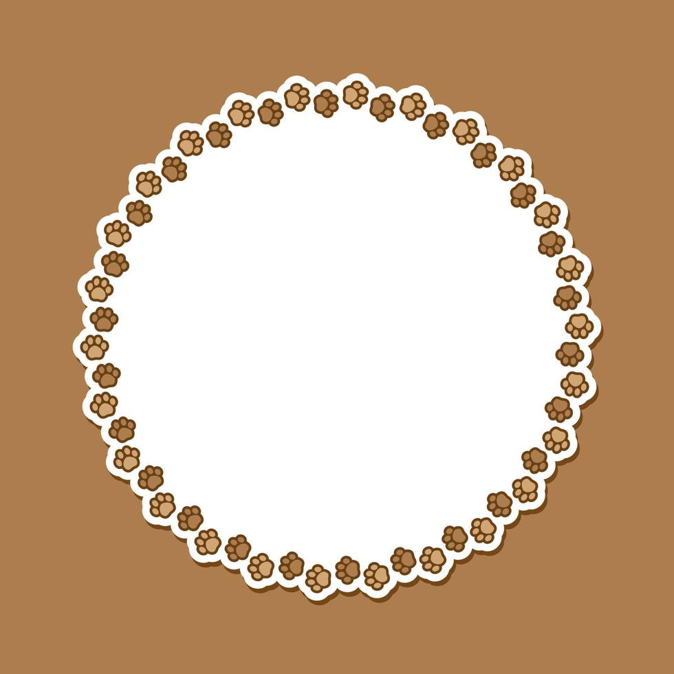 Round frame made of animal paw prints with empty space for your text and images. Cute dog paw print border. Vector illustration