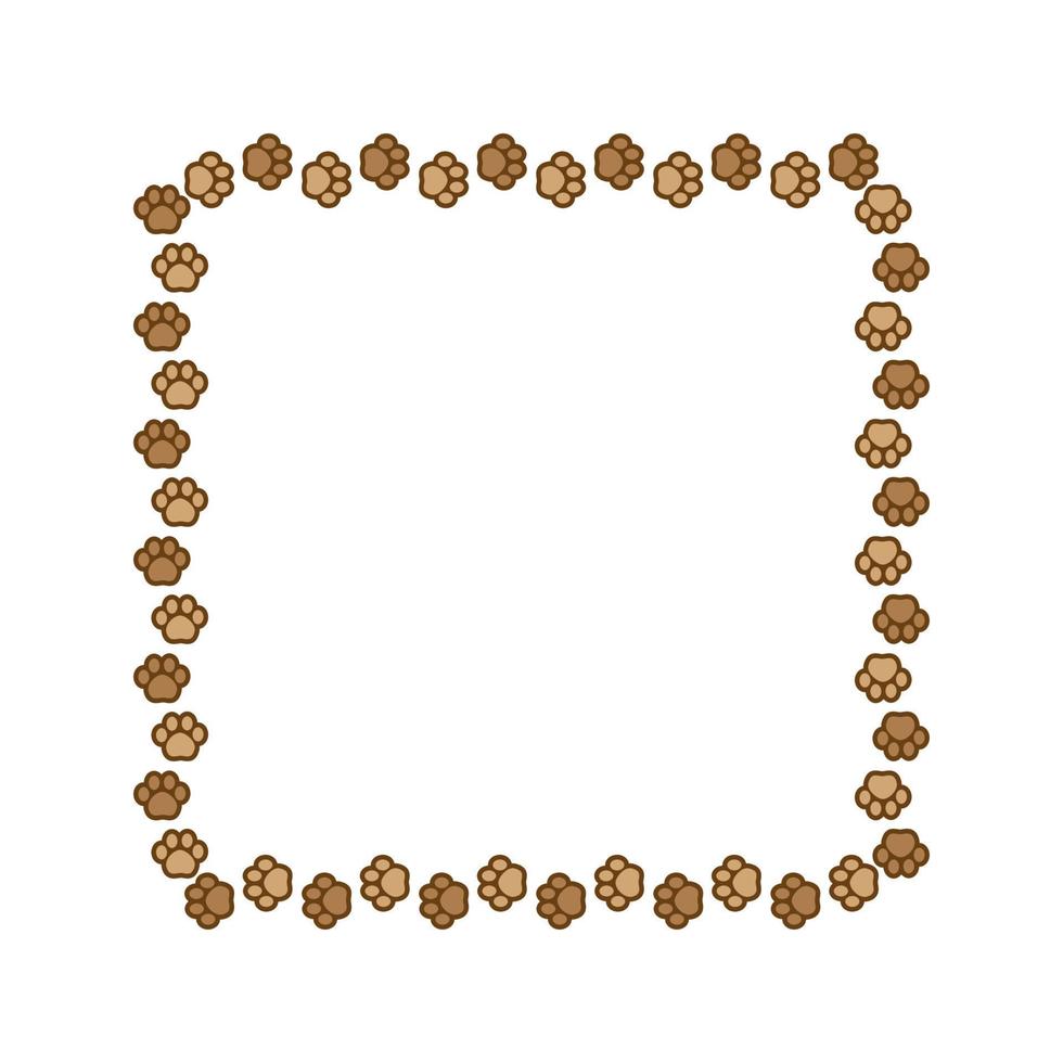 Square frame made of animal paw prints with empty space for your text and images. Cute dog paw print border. Vector illustration