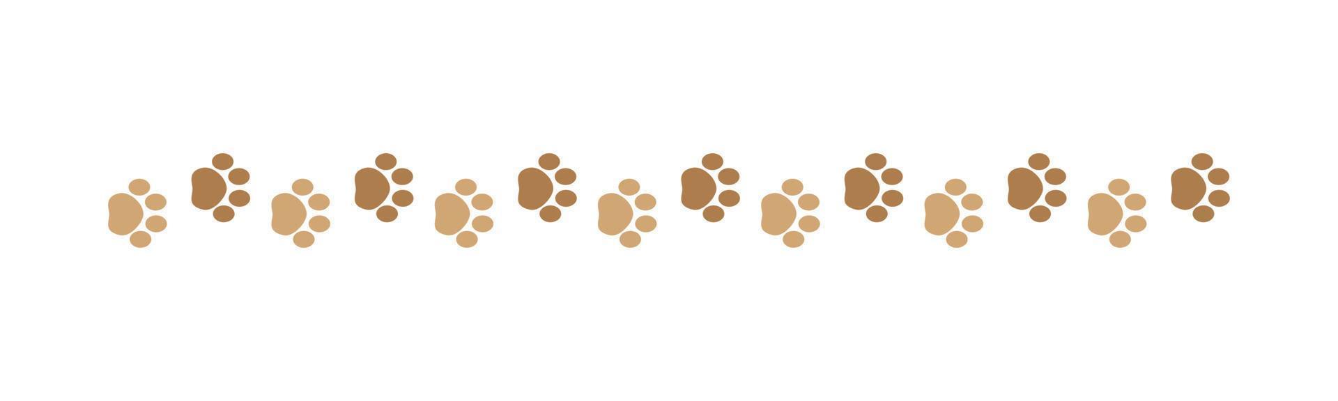 Cute pets, dog or cat footprints separator divider border. Simple paw print pattern, animal track walking vector illustration design element.