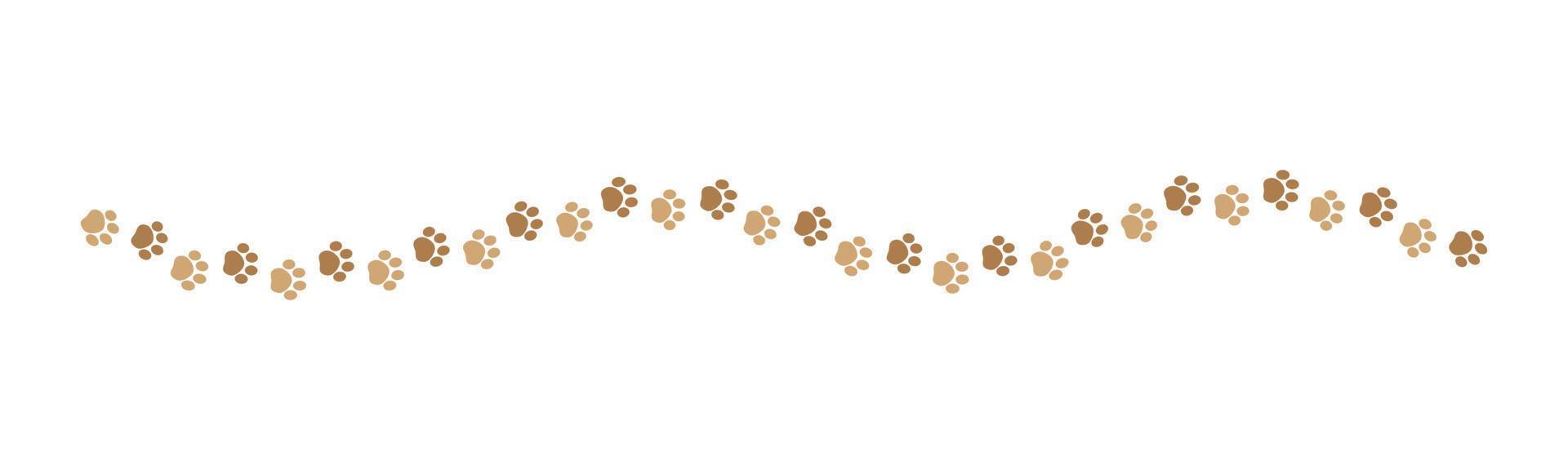 Cute pets, dog or cat footprints separator divider border. Simple paw print pattern, animal track walking vector illustration design element.