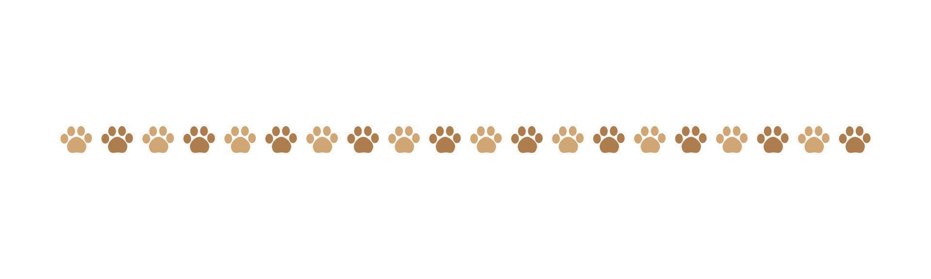 Cute pets, dog or cat footprints separator divider border. Simple paw print pattern, animal track walking vector illustration design element.