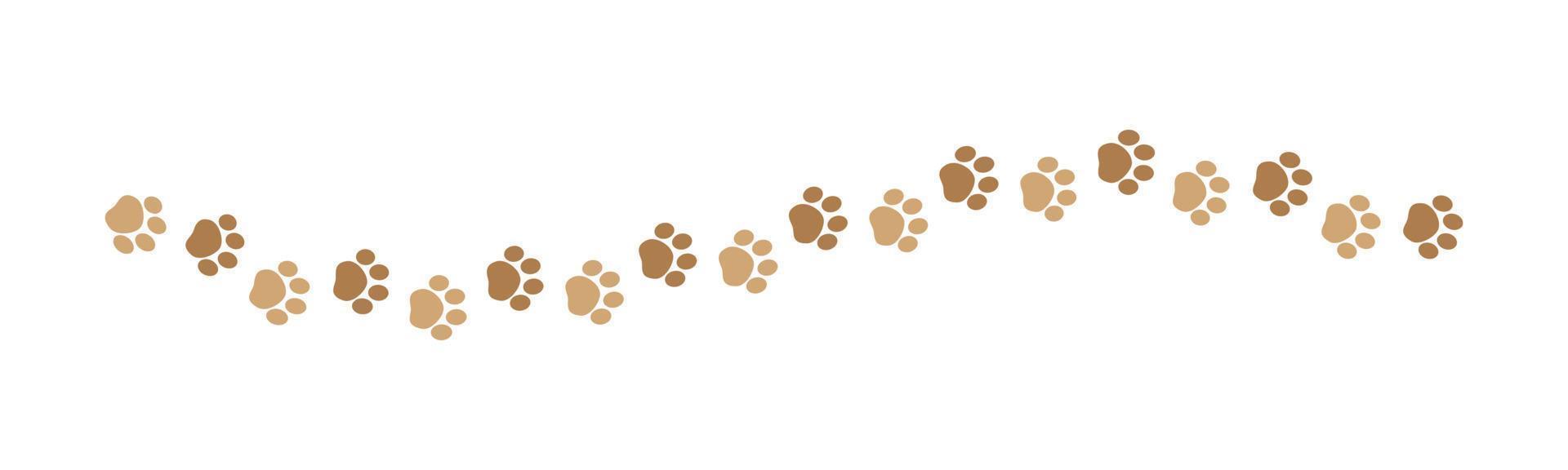 Cute pets, dog or cat footprints separator divider border. Simple paw print pattern, animal track walking vector illustration design element.