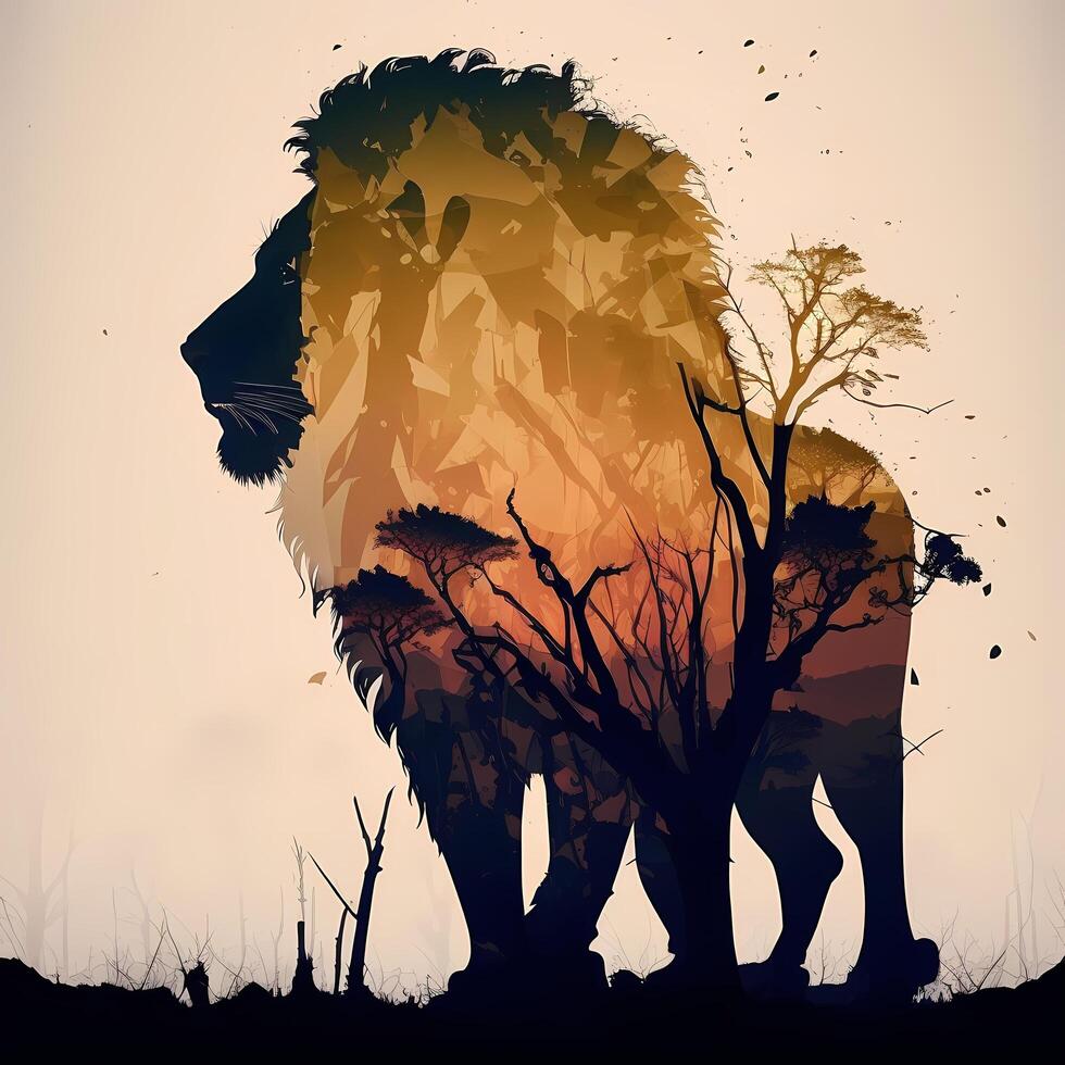 lion silhouette aesthetic photo