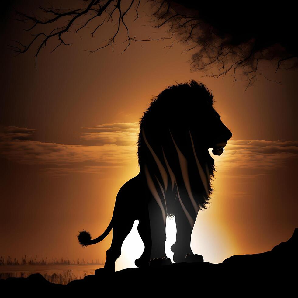 lion silhouette aesthetic photo