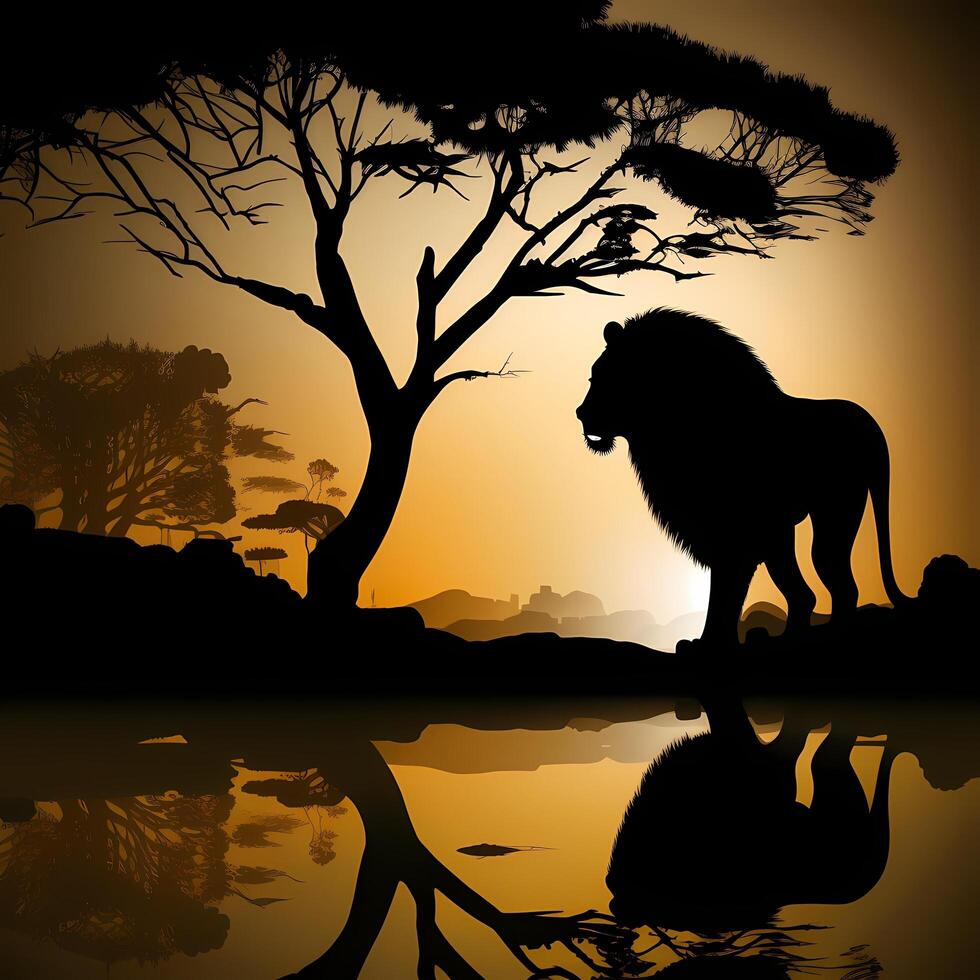 lion silhouette aesthetic photo