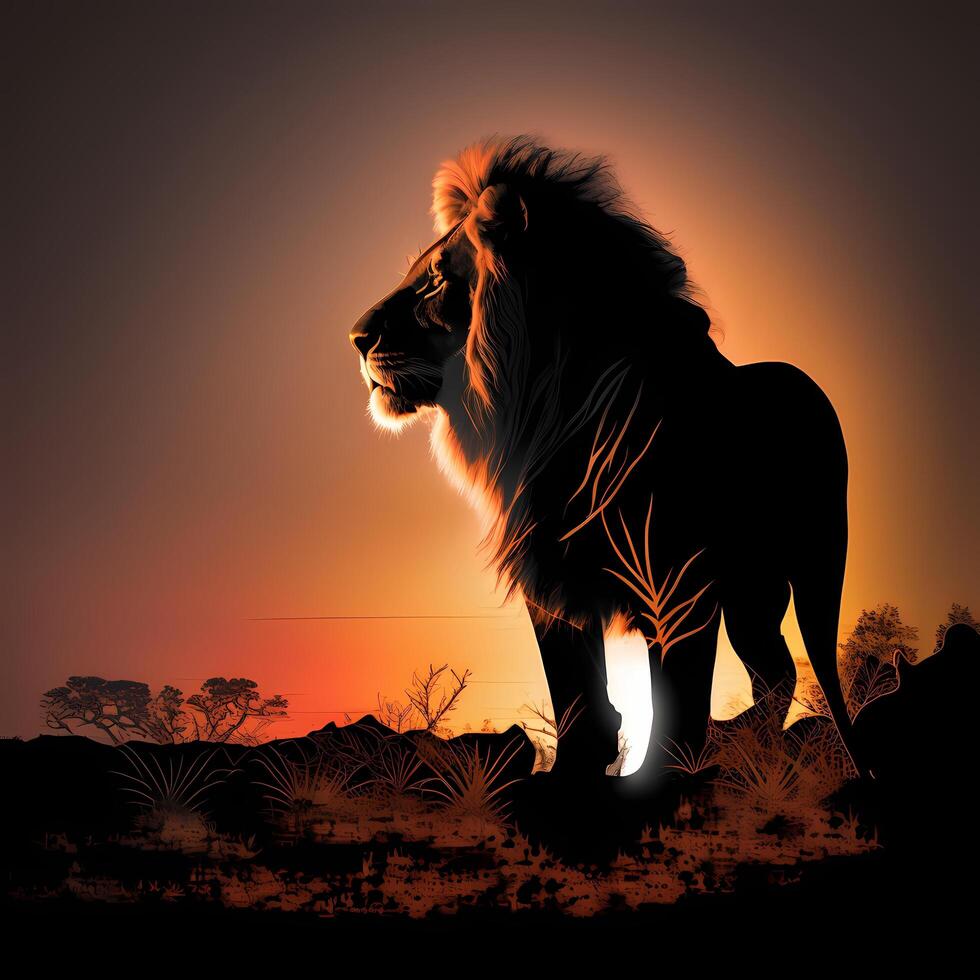 lion silhouette aesthetic photo