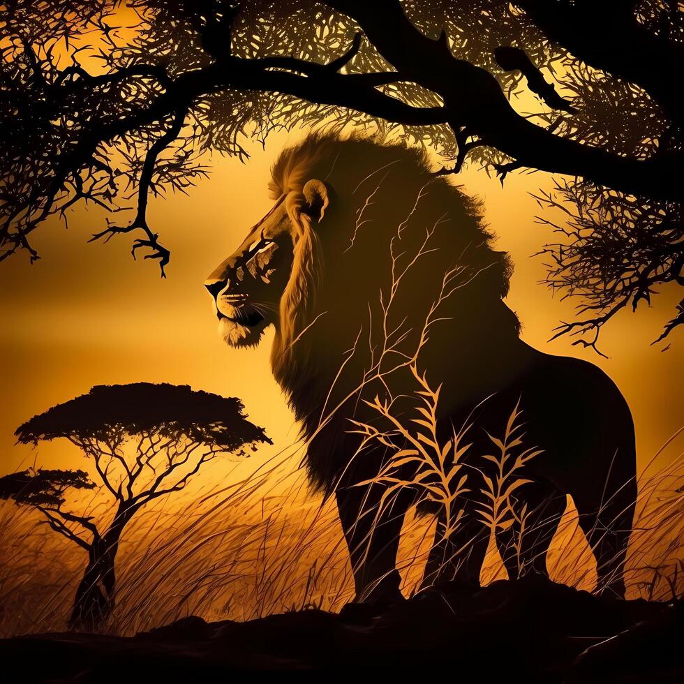 lion silhouette aesthetic photo