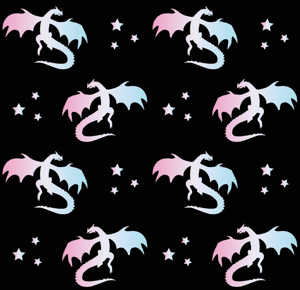 Seamless pattern of hand drawn dragon silhouette vector