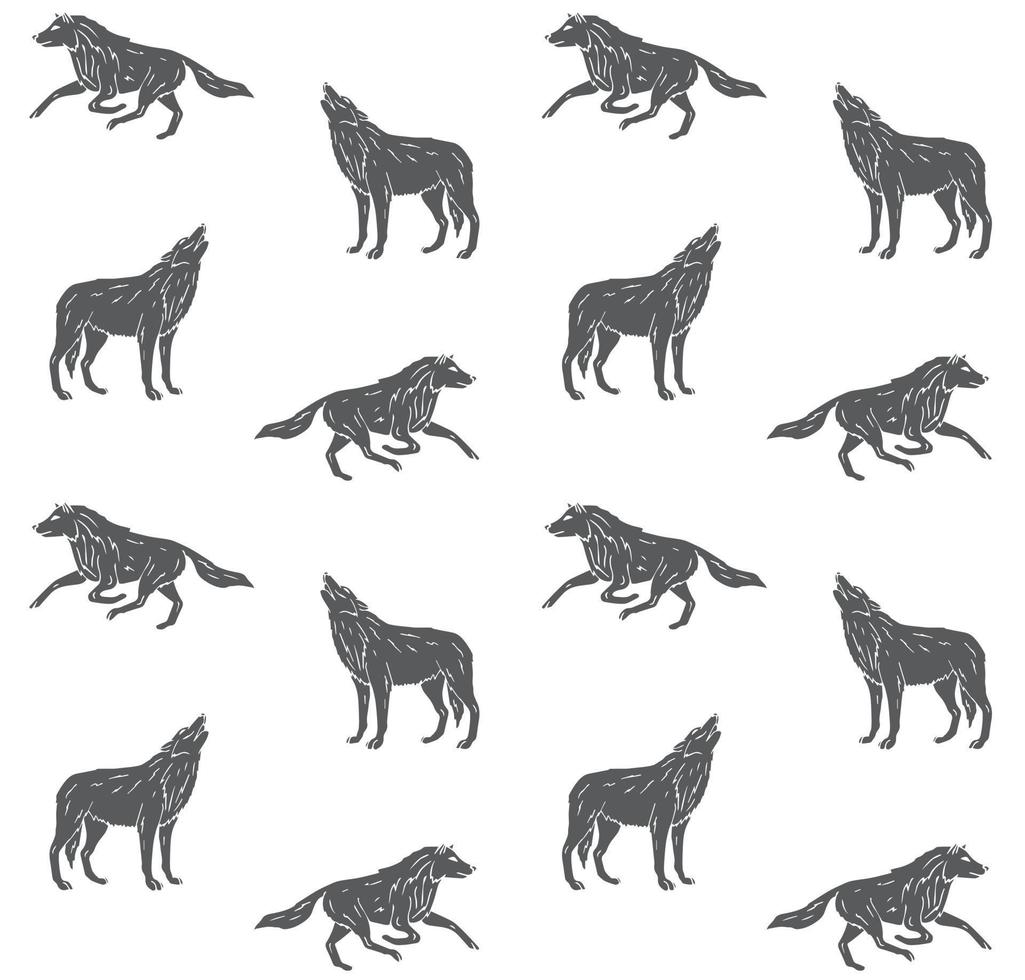 Vector seamless pattern of hand drawn wolf