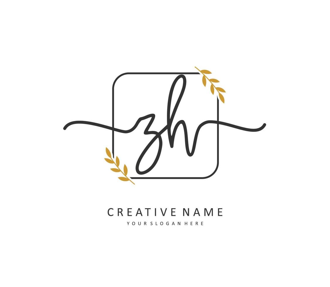 Z H ZH Initial letter handwriting and  signature logo. A concept handwriting initial logo with template element. vector