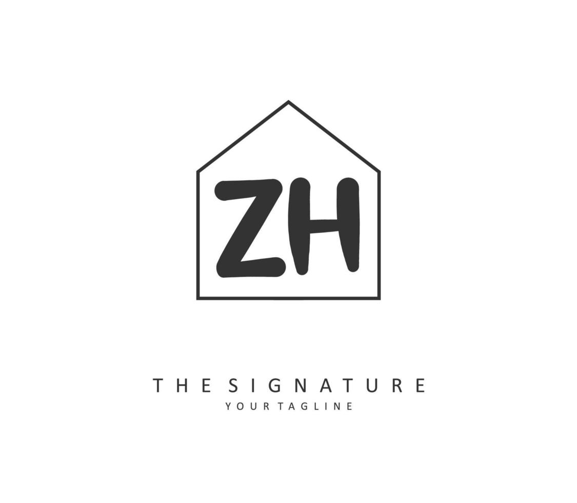 Z H ZH Initial letter handwriting and  signature logo. A concept handwriting initial logo with template element. vector