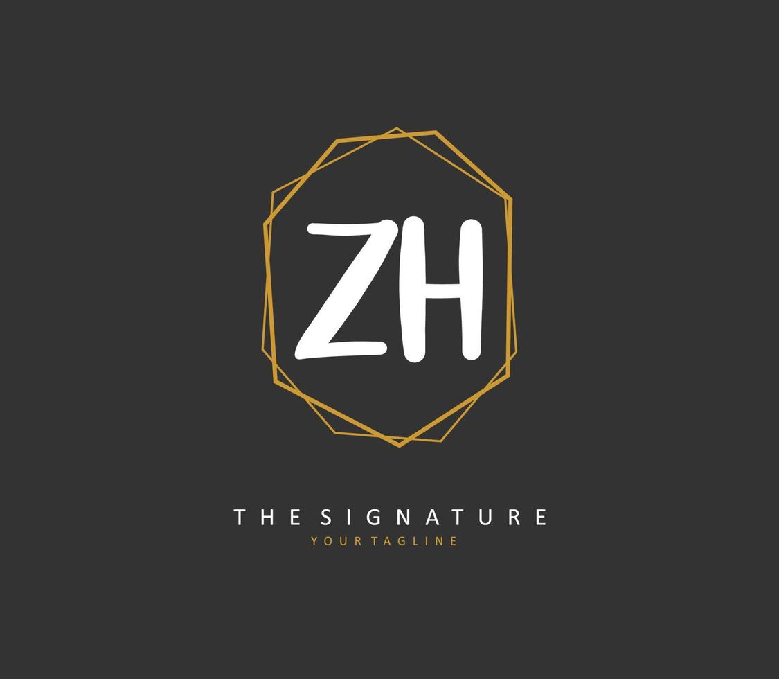 Z H ZH Initial letter handwriting and  signature logo. A concept handwriting initial logo with template element. vector