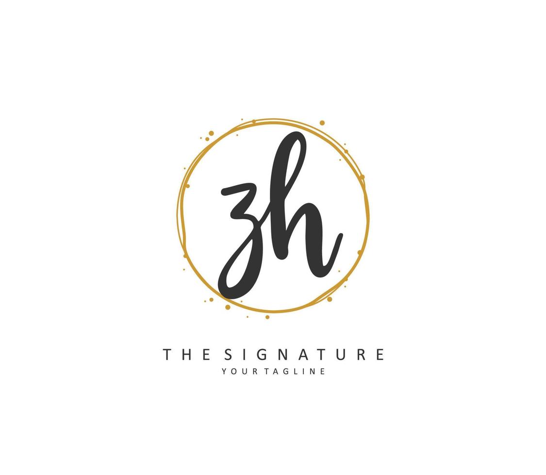 Z H ZH Initial letter handwriting and  signature logo. A concept handwriting initial logo with template element. vector
