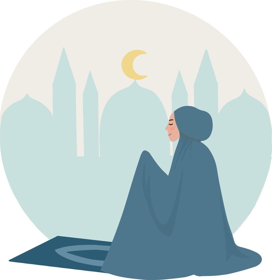 Portrait of woman salat shalat moslem praying gesture hand ramadan eid fitr illustration vector