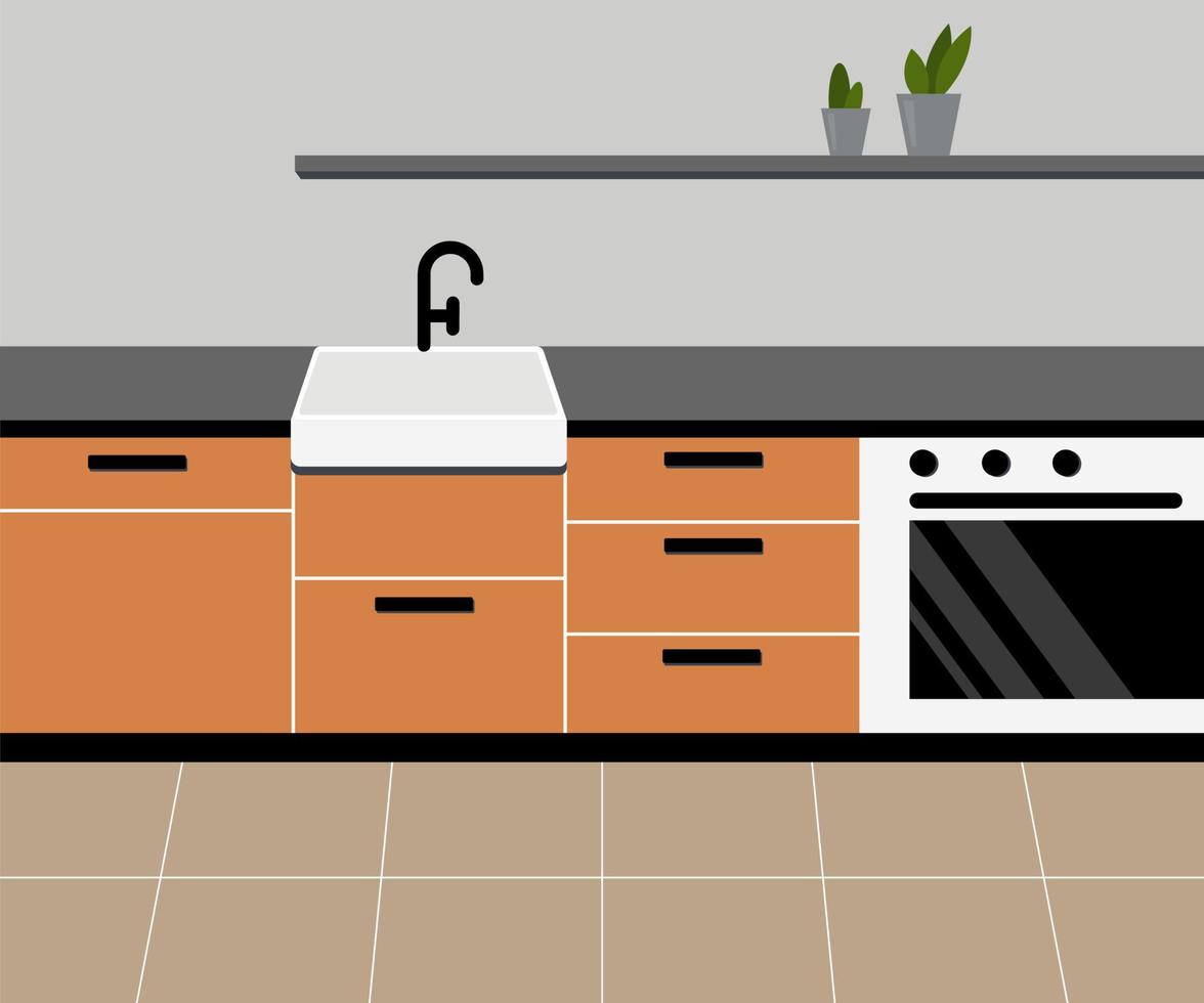 Interior of a modern kitchen. Kitchen set. Illustration vector