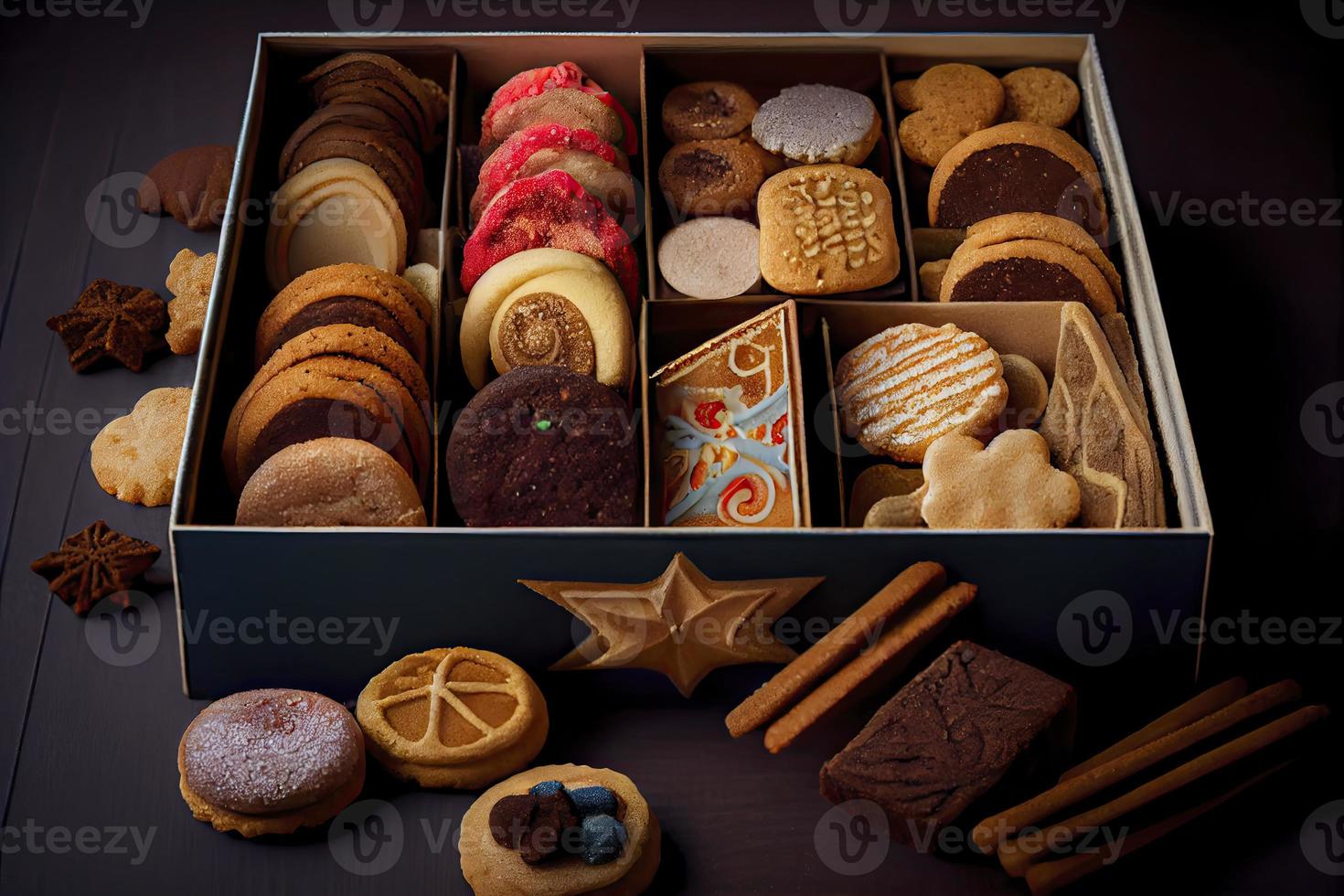 assorted christmas cookies in a box photo