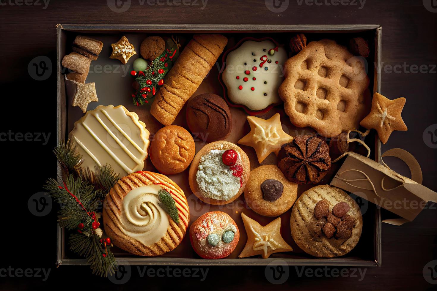 assorted christmas cookies in a box photo