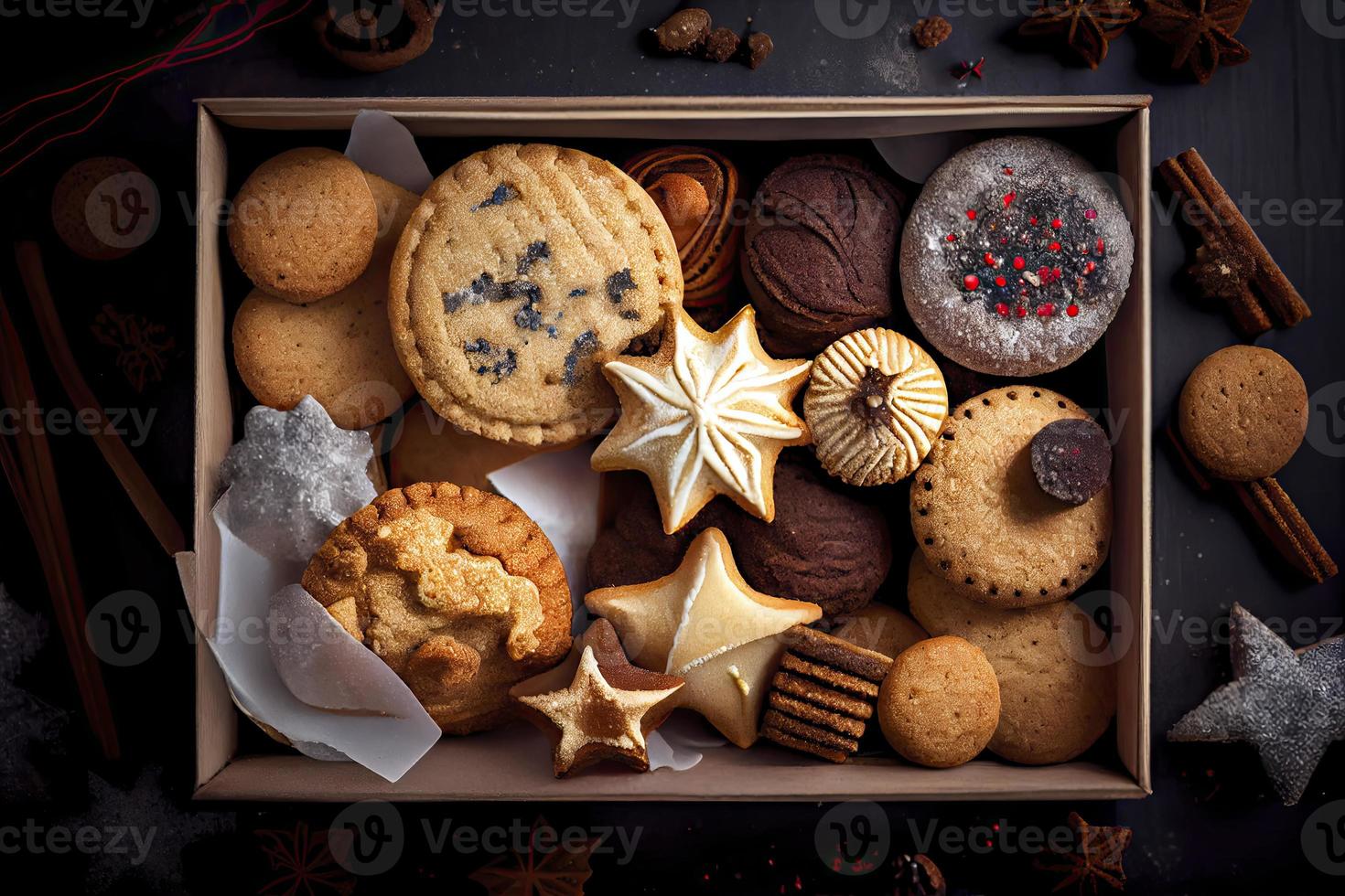 assorted christmas cookies in a box photo