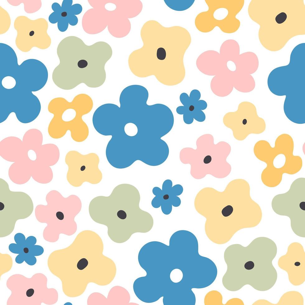 groovy springseamless pattern with cartoon flowers. retro style, vector illustration. hand drawing. design for fabric, print, wrapper, textile