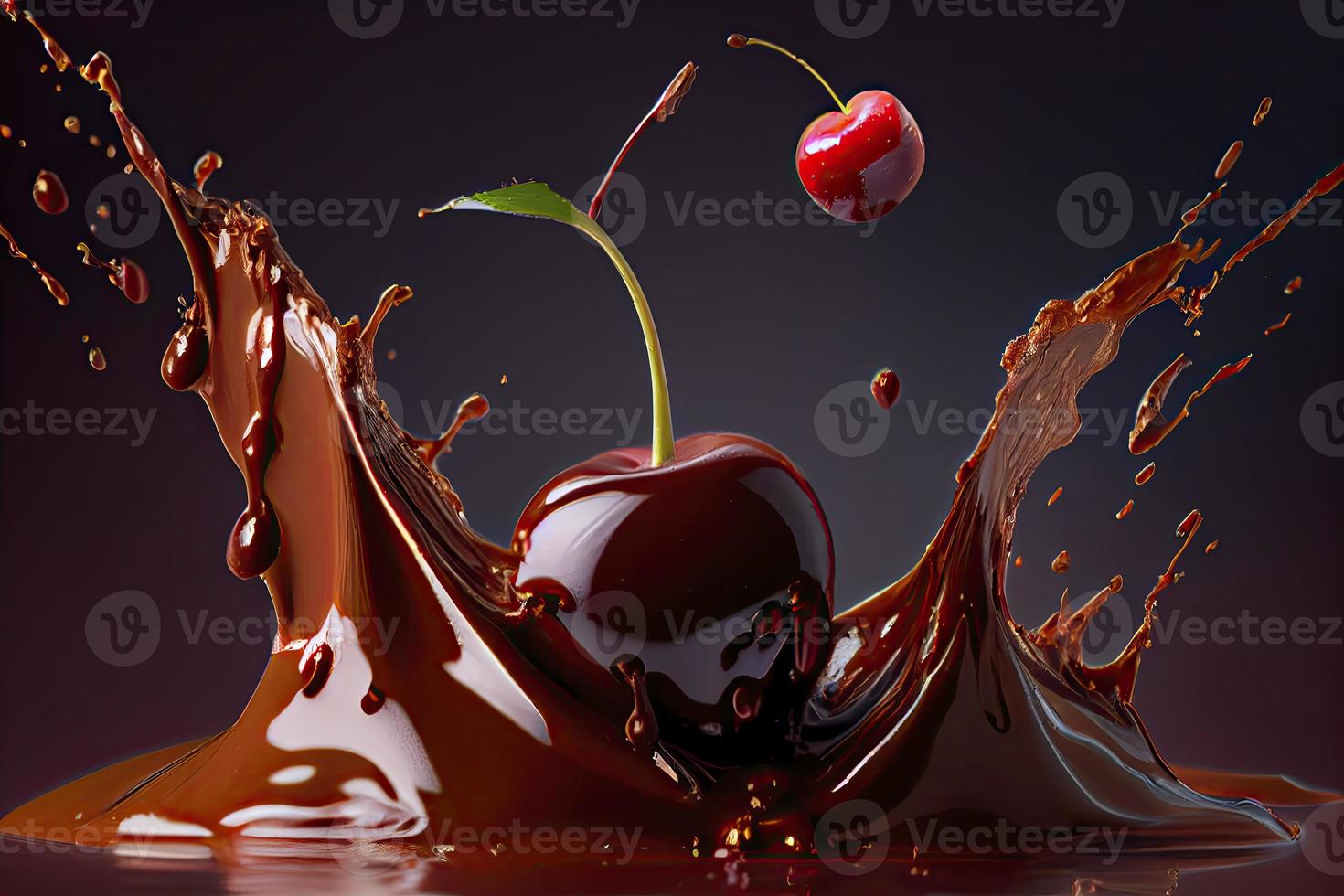 cherry falling into chocolate photo