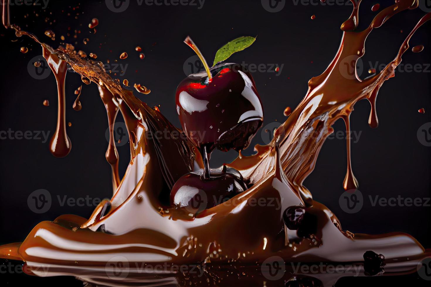 cherry falling into chocolate photo