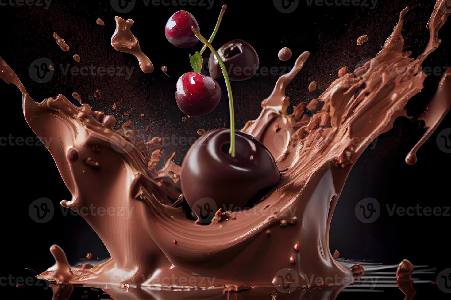 cherry falling into chocolate photo