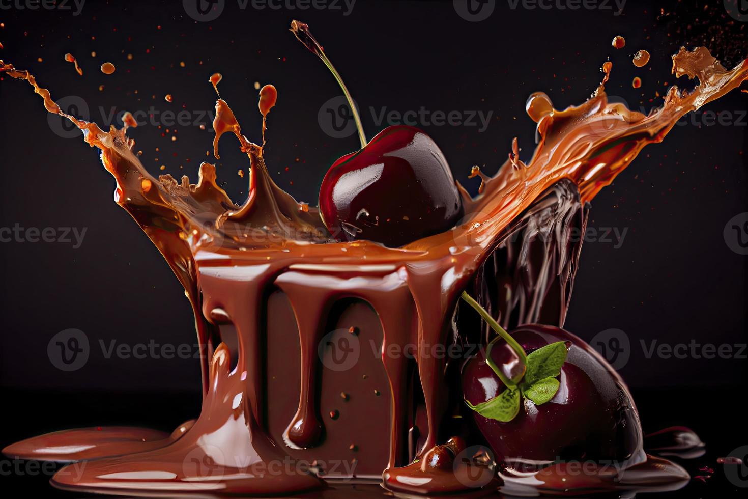 cherry falling into chocolate photo