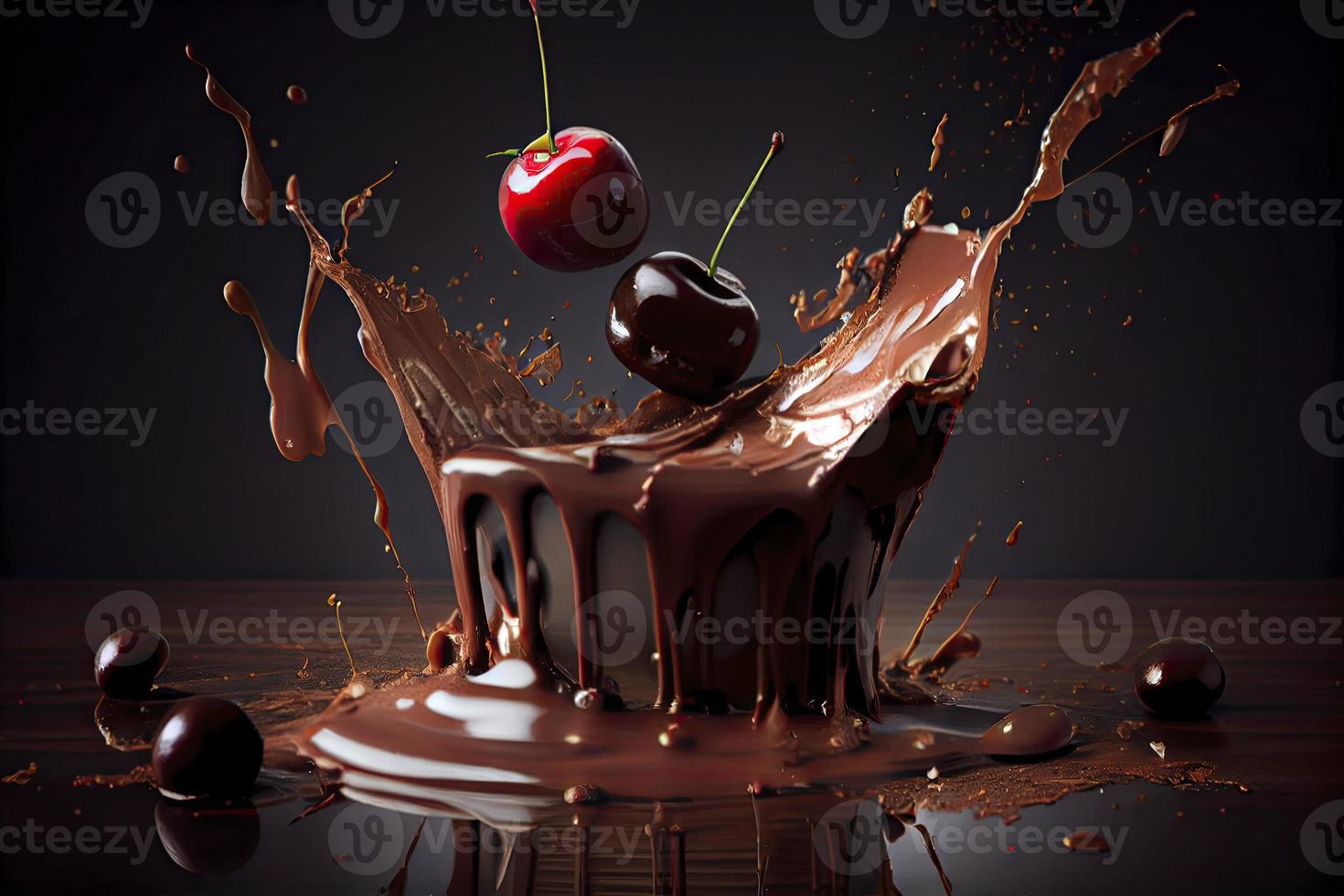 cherry falling into chocolate photo