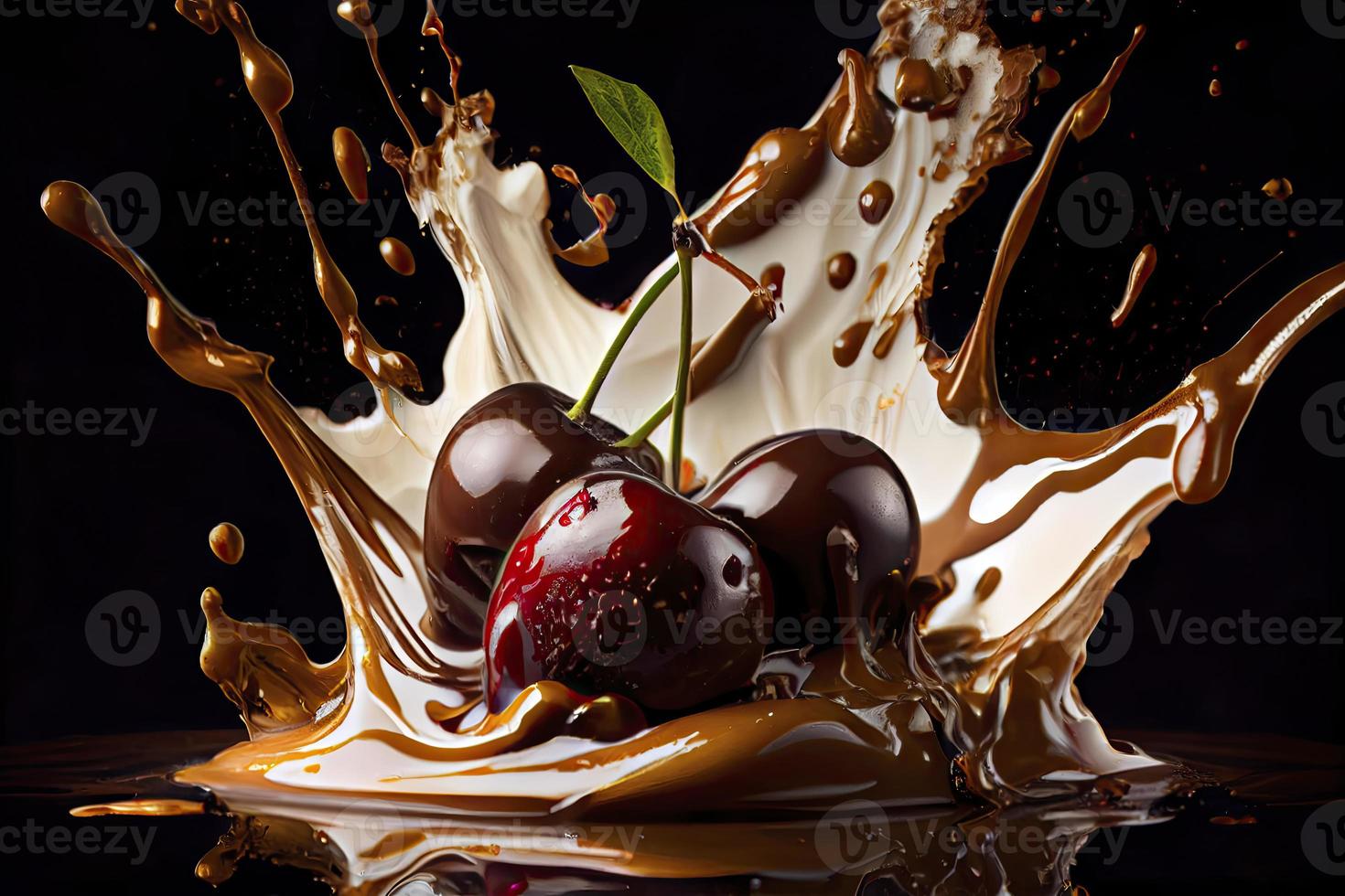 cherry falling into chocolate photo