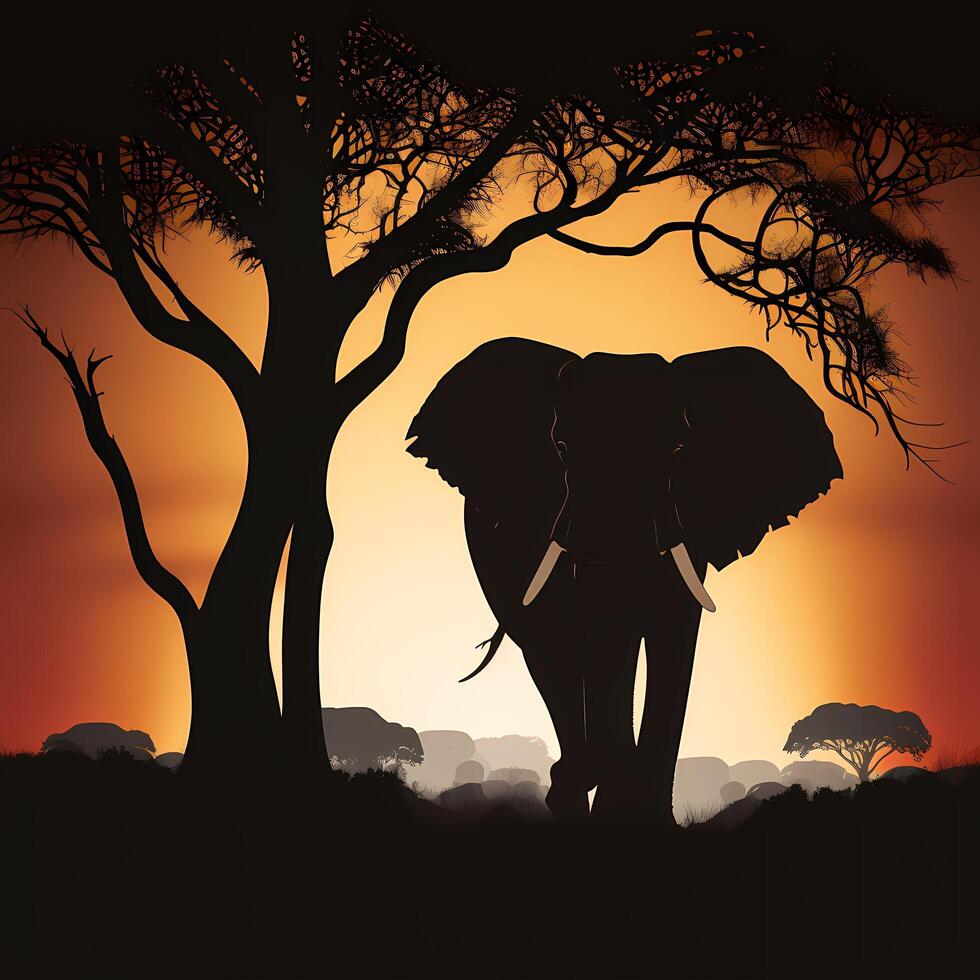 elephant silhouette aesthetic photo
