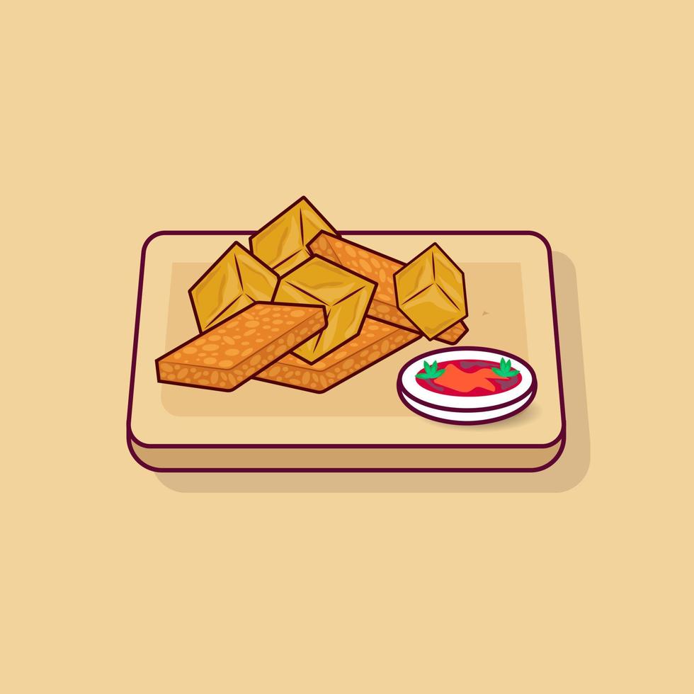 frito comida con salsa es uno tipo de popular bocadillo en Indonesia. calle asiático comida vector