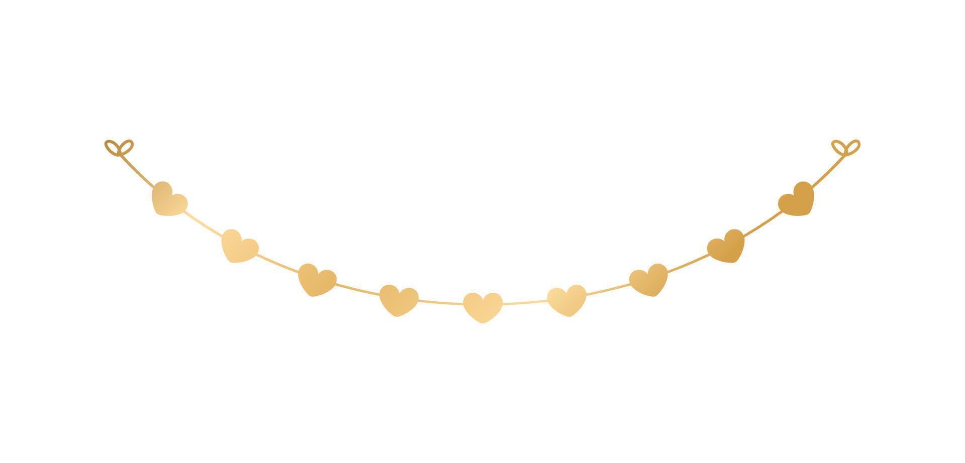 Gold Hearts Garland, Festive Birthday, Valentines Party celebration, Hanging buntings garlands vector illustration