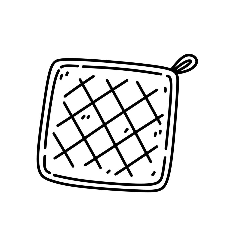 Potholder isolated on white background. Kitchen accessories. Vector hand-drawn doodle illustration. Perfect for decorations, logo, various designs.