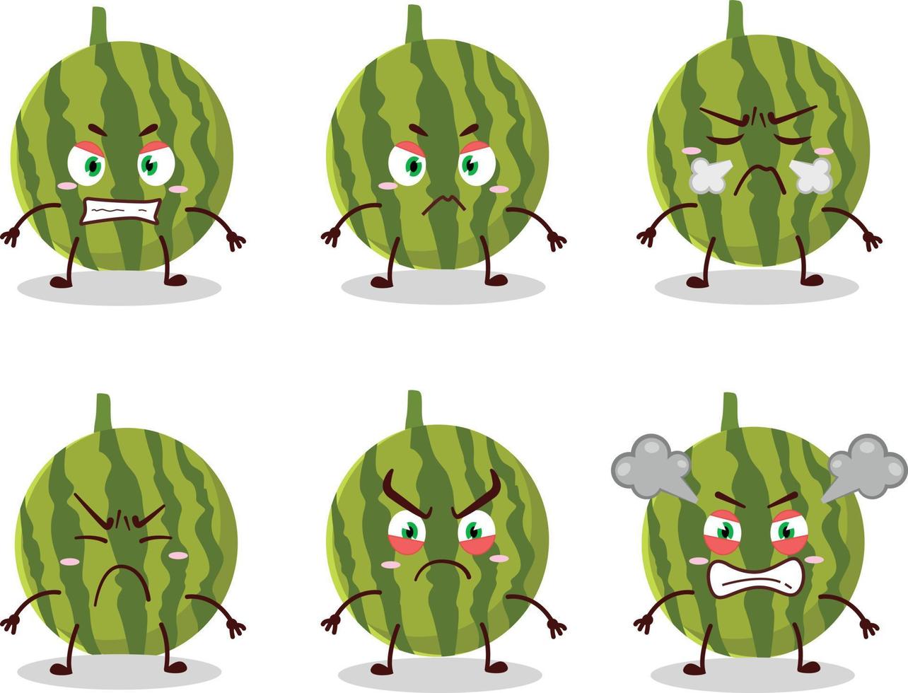 Watermelon cartoon character with various angry expressions vector