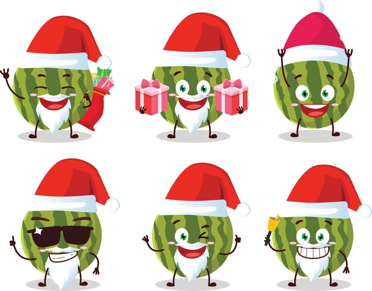 Santa Claus emoticons with watermelon cartoon character vector