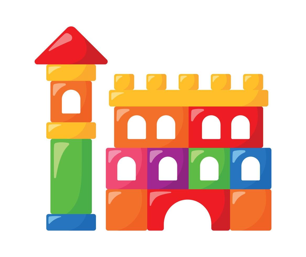 Castle children toy blocks building multicolored kids vector illustration