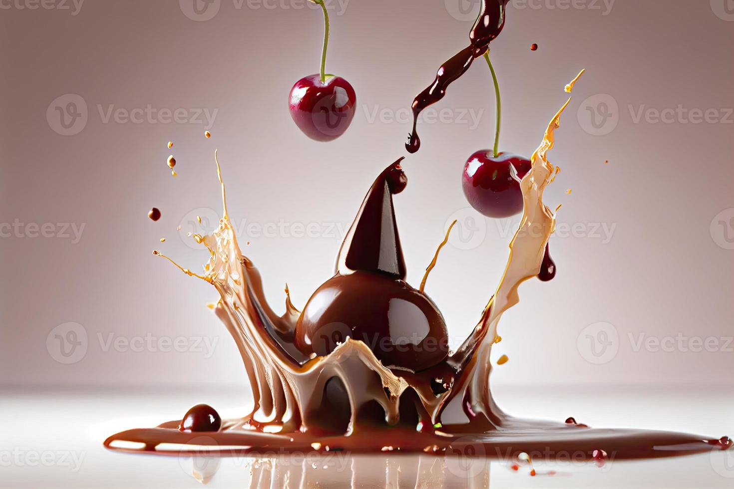 cherry falling into chocolate photo