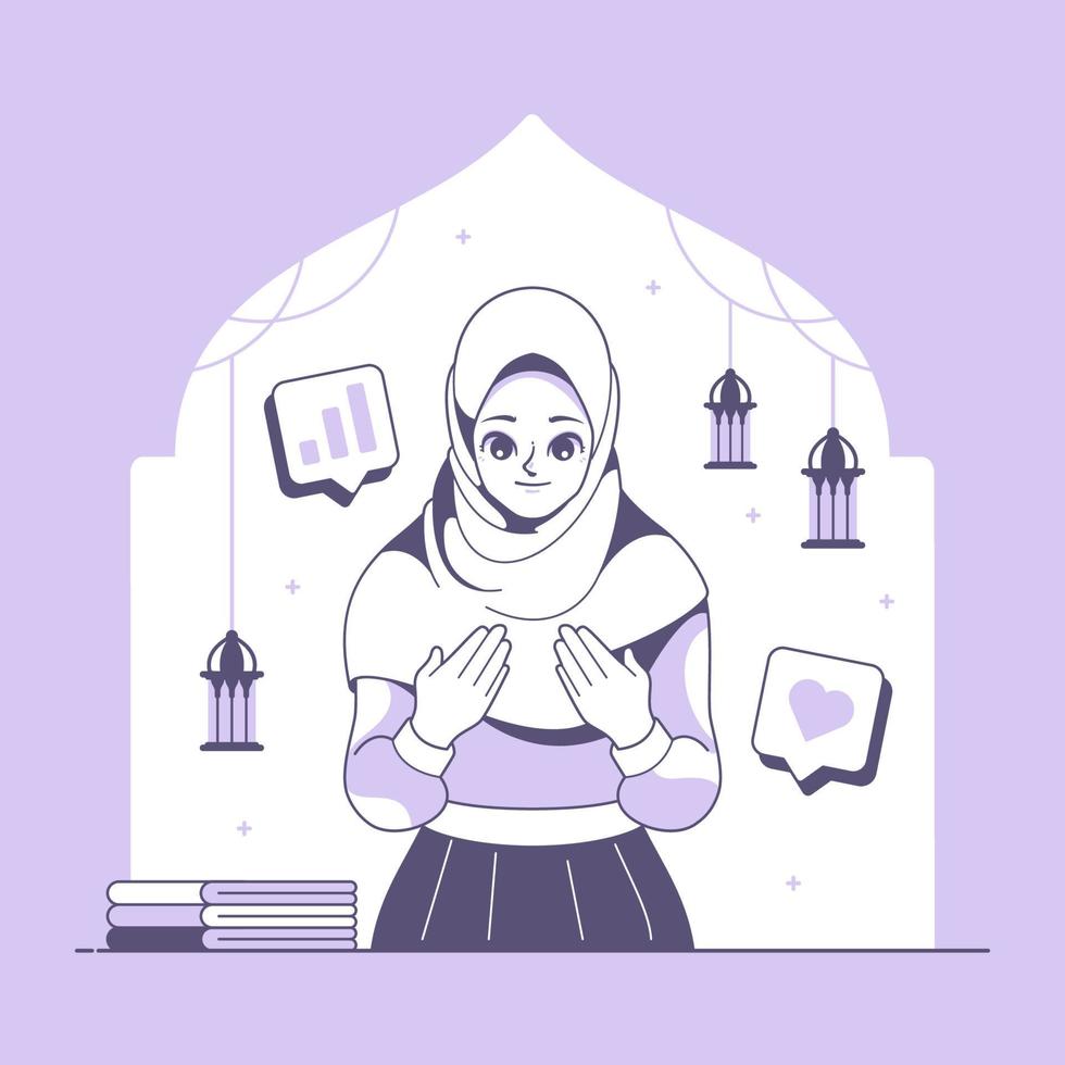 muslim girl praying illustration background vector