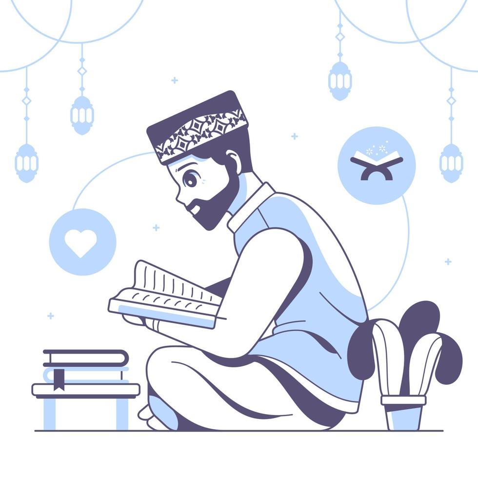 man reading al quran vector