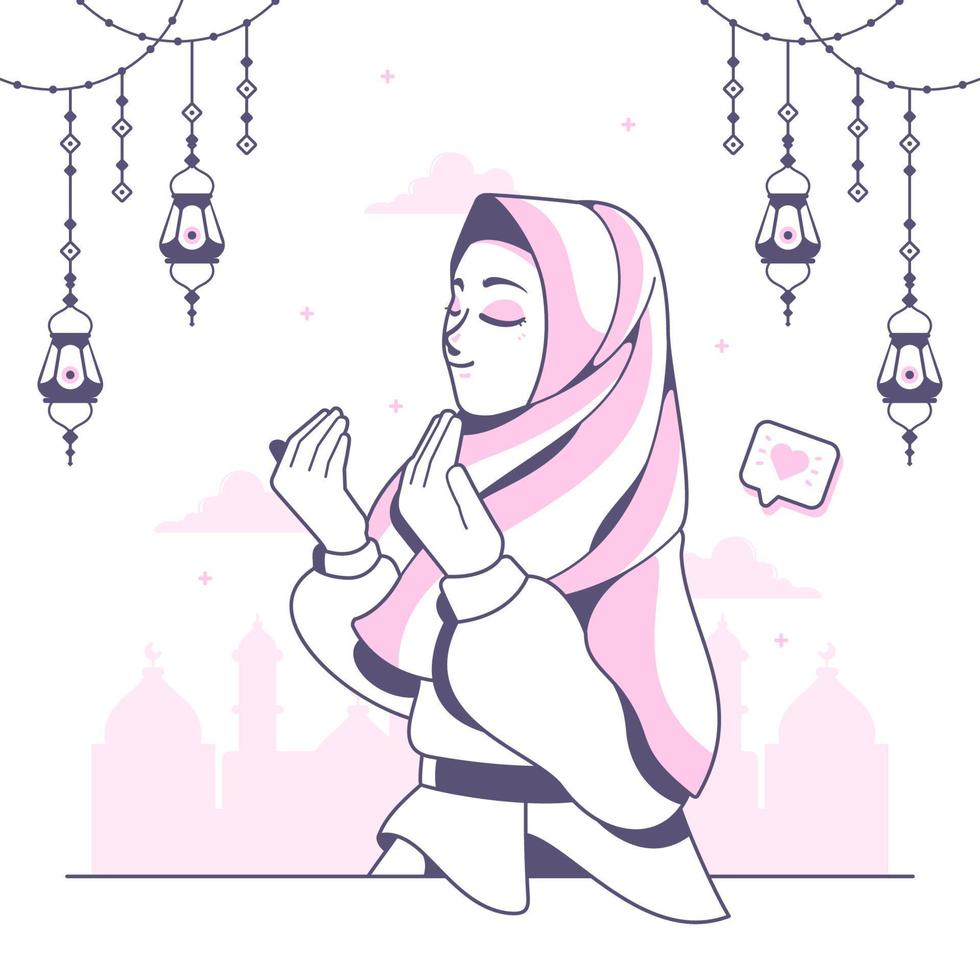 islamic muslim girl praying vector