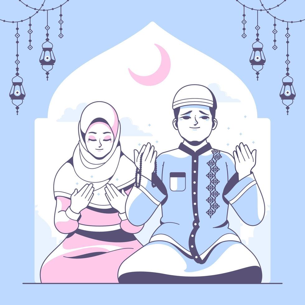 shalat jamaah islamic family illustration background vector
