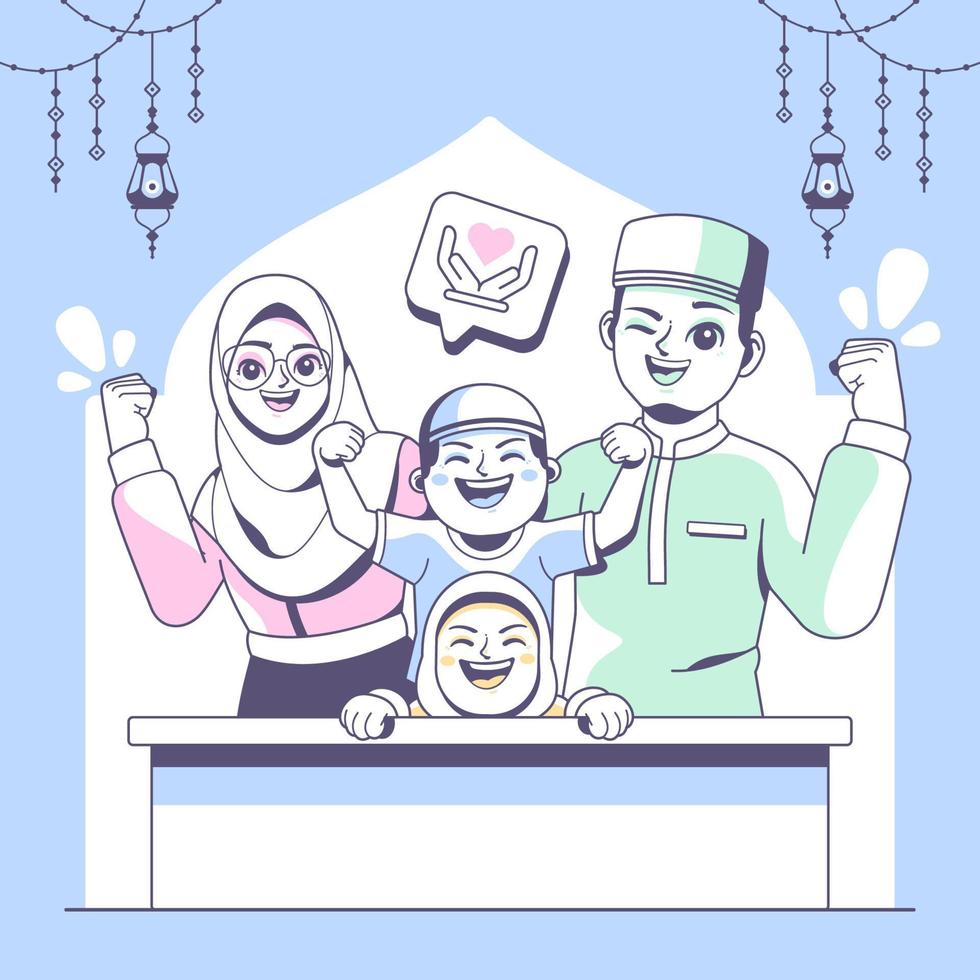 islamic happy family illustration background vector