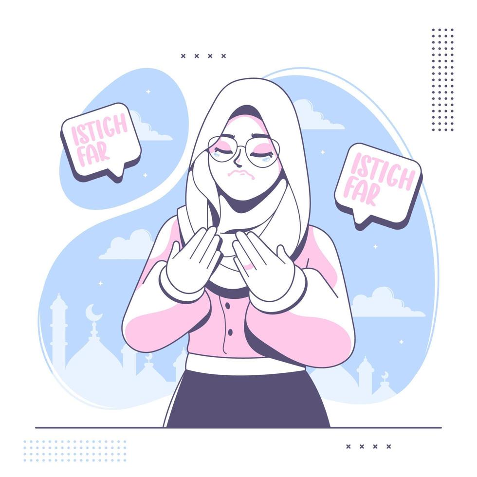 istighfar islamic girl forgiveness illustration vector